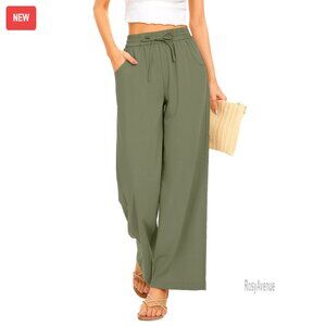 Wide Leg Palazzo Pants Drawstring Waist Loose Fit with Pockets